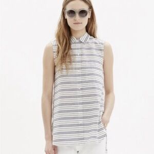 Madewell Striped Sleeveless Button Up Top High Low Sz S Blue White